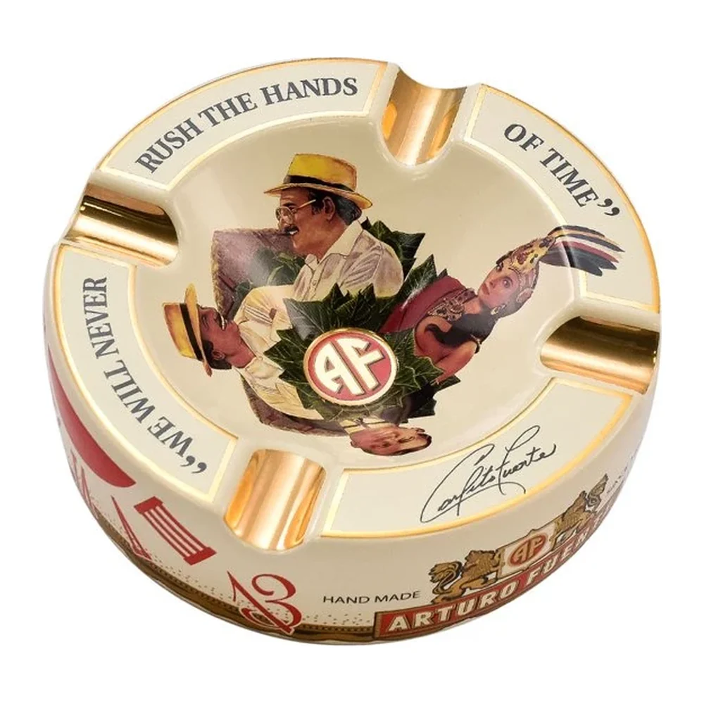 Round Decorated Ceramic Ashtray (WHITE)